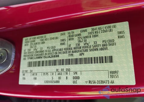 2025 Ford Escape St-Line из США, поврежденный, VIN 1FMCU9MN1SUA26898